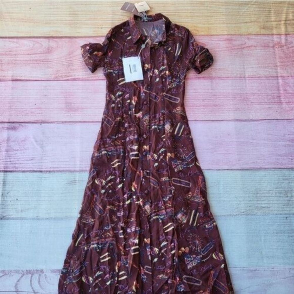 NWT Alexa Chung Burgundy Bon Voyage Habotai Silky Maxi Shirt Dress Size 6US‎